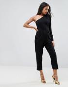 Asos Jersey Jumpsuit With 80s Sleeve And Deep Waistband - Black