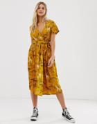 Influence Midi Wrap Dress In Safari Print - Yellow