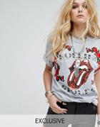 Reclaimed Vintage Inspired Band Rolling Stones Oversized T-shirt With Patches - Gray