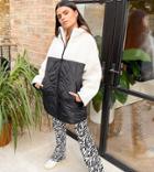Asos Design Petite Shearling Jacket With Quilted Panelling In Mono-multi