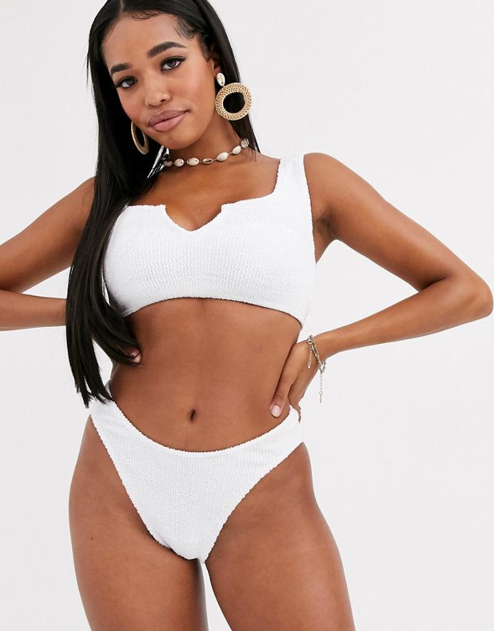 Asos Design Fuller Bust Mix And Match Crinkle Notch Crop Bikini Top In White Dd-f