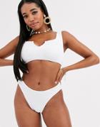 Asos Design Fuller Bust Mix And Match Crinkle Notch Crop Bikini Top In White Dd-f