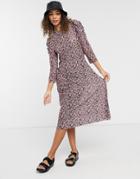 Pieces Midi Dress With Ruffle Sleeve In Purple Floral-multi
