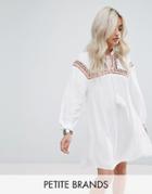 Missguided Petite Embroidered Cheesecloth Smock Dress - White