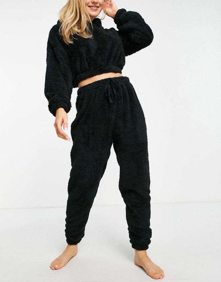 Loungeable Sherpa Crop Hoodie And Sweatpants In Black