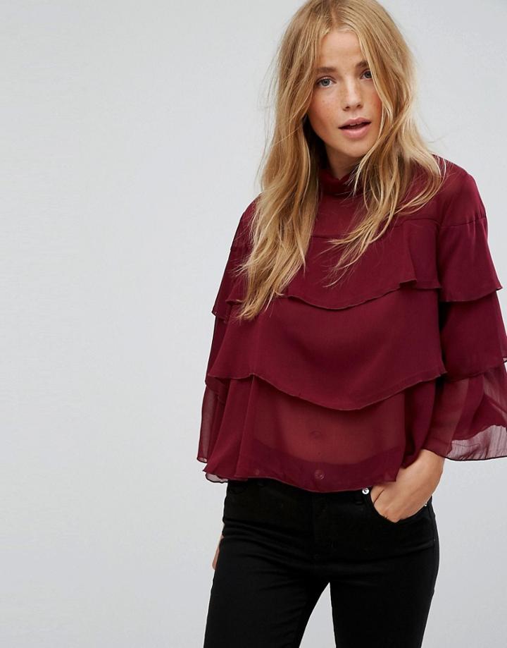 Qed London Blouse With Frill Overlay - White
