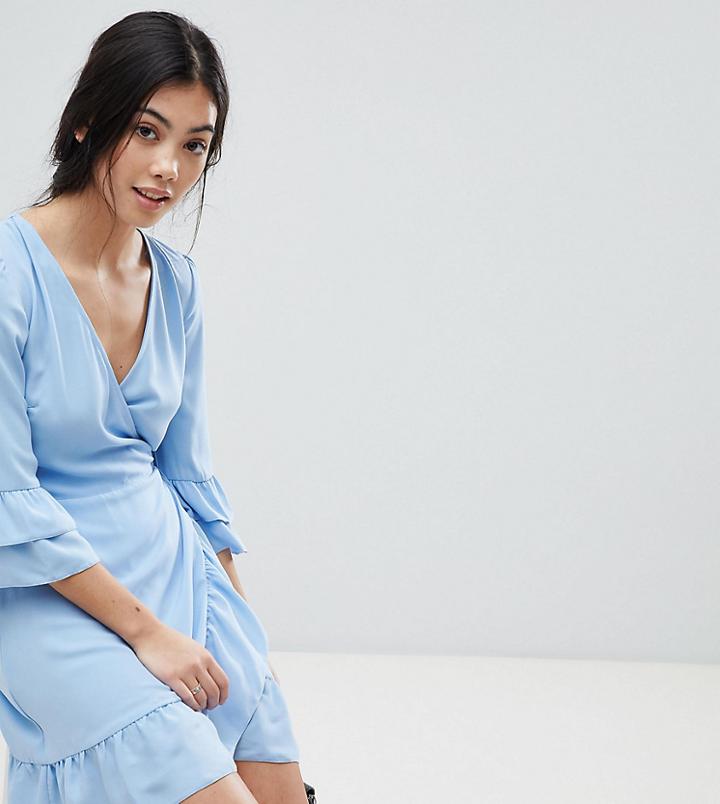 Miss Selfridge Petite Ruffe Hem Wrap Dress - Blue