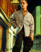 Asos Design 90s Oversized Shirt In Faux Leather White Snake