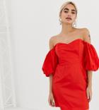 Miss Selfridge Petite Bardot Puff Sleeve Dress-red