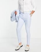 Asos Design Wedding Super Skinny Suit Pants In Linen Mix Blue Puppytooth Plaid