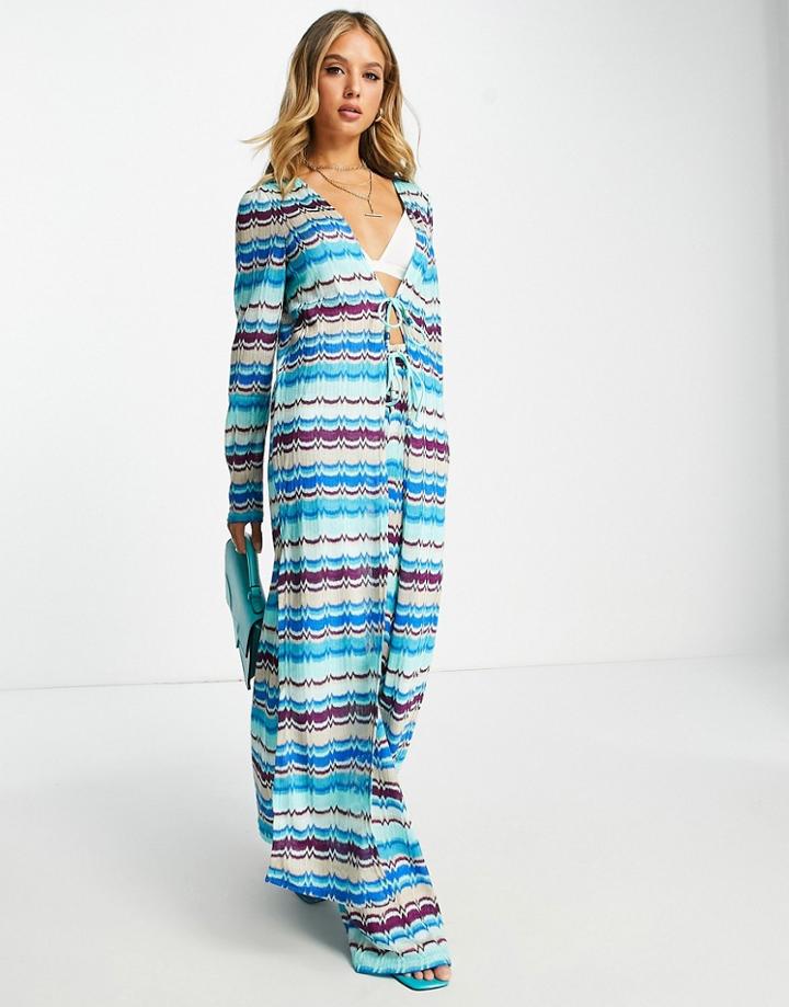River Island Zigzag Knit Beach Cover-up In Blue - Part Of A Set
