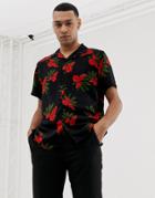 New Look Revere Collar Shirt In Red Floral Print - Red