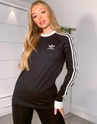 Adidas Originals Adicolor 3-stripes Crew Neck Long Sleeve T-shirt In Black