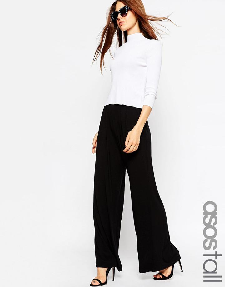 Asos Tall Wide Leg Pants In Jersey - Black