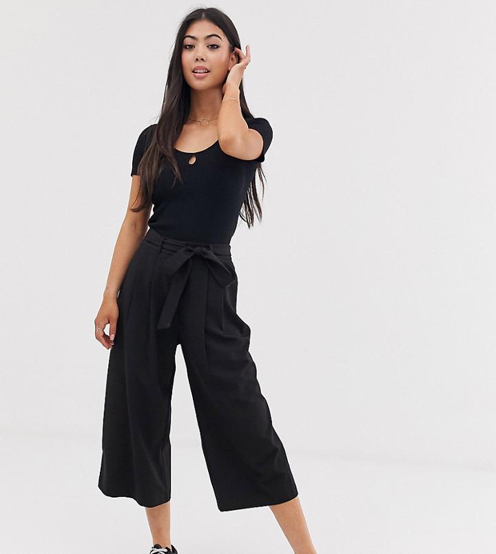 Asos Design Petite Mix & Match Culottes With Tie Waist-black