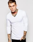 Asos Extreme Muscle Long Sleeve T-shirt With V Neck In White - White