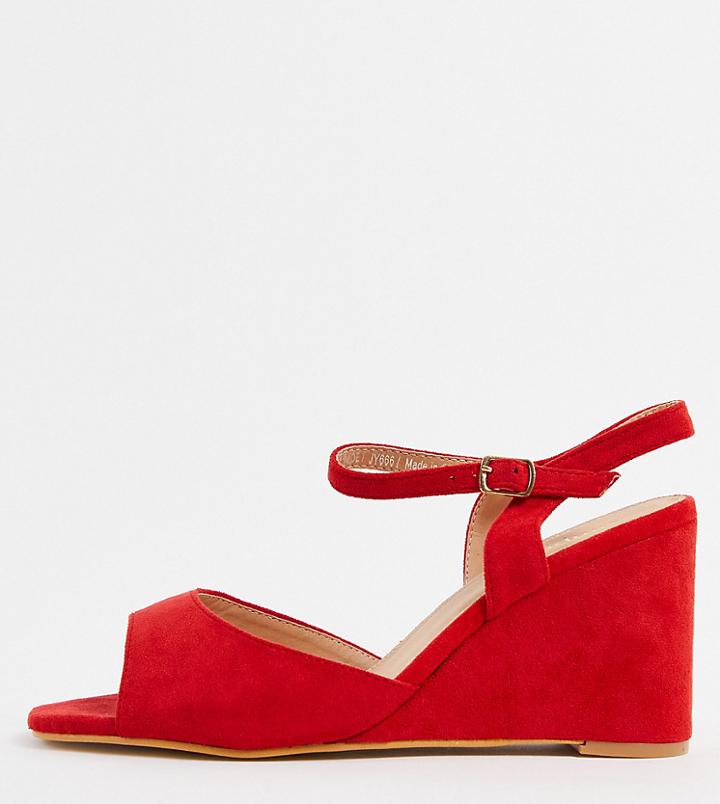 Simply Be Extra Wide Fit Peach Heeled Sandals In Red