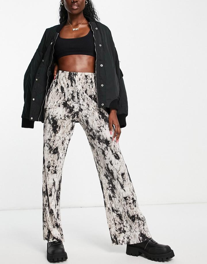 Topshop Straight Leg Plisse Pants In Marble Print-multi