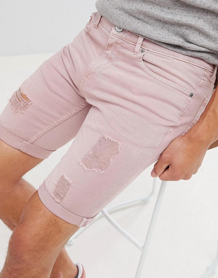 Burton Menswear Denim Shorts In Pink - Pink
