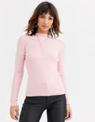 Warehouse Sweater With Funnel Neck In Pink