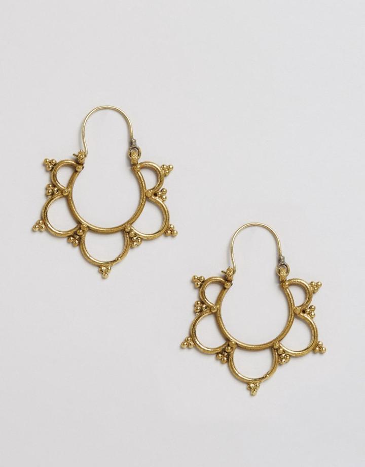 Reclaimed Vintage Brass Cut Out Hoop Earrings - Gold