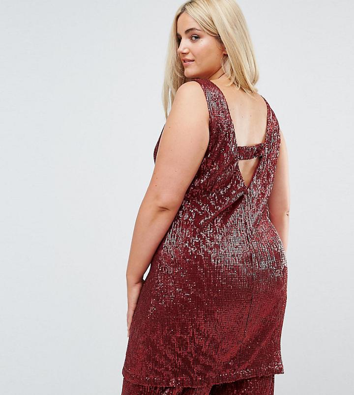 Elvi Allover Premium Sequin Shift Dress With V Back - Red