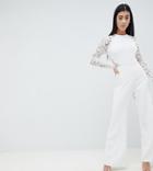 John Zack Petite Lace Sleeve Jumpsuit - White