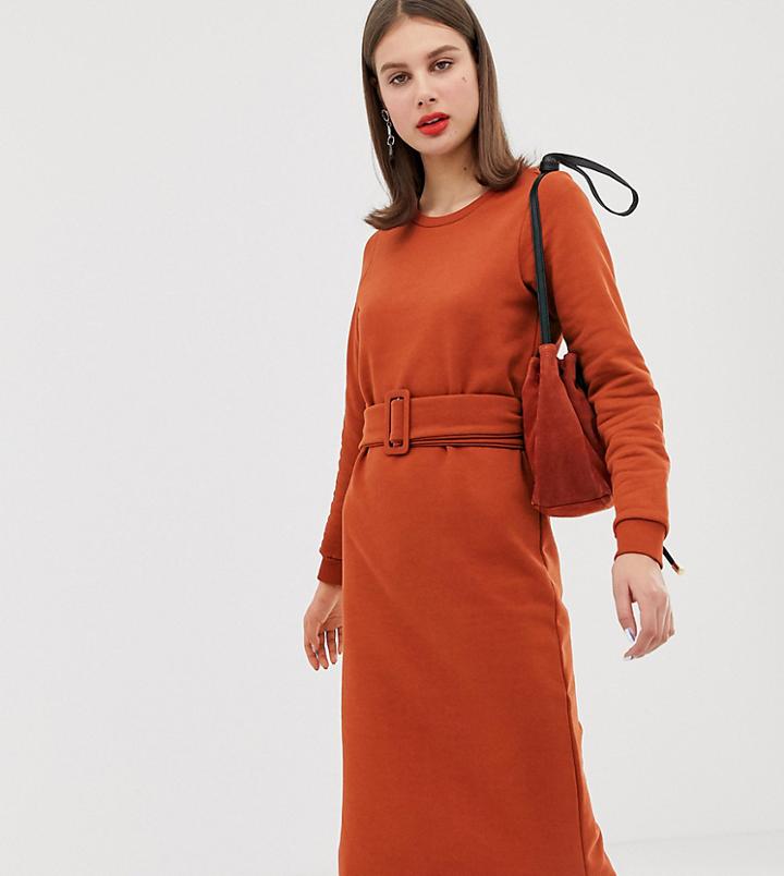 River Island Belted Sweatshirt Dress In Orange - Orange