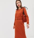 River Island Belted Sweatshirt Dress In Orange - Orange