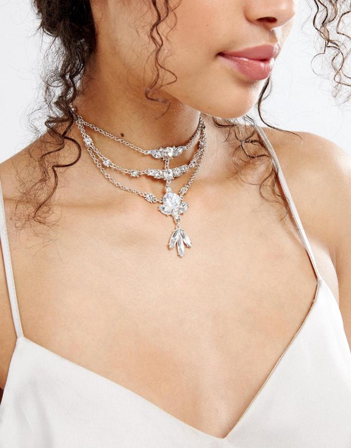 Asos Statement Crystal Layered Choker Necklace - Clear