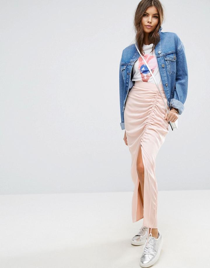 Asos Maxi Skirt In Twill With Channel Detail - Beige