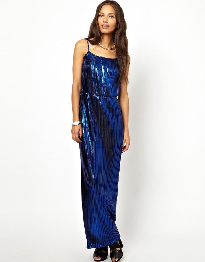 Motel Pleated Midi Dress - Blue