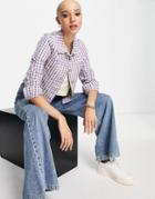 Monki Mirja Gingham Jacket In Purple And White