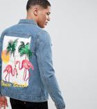Liquor N Poker Denim Jacket With Venice Beach Back Print - Blue