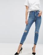 Asos Farleigh High Waist Slim Mom Jeans In Hawthorn Mid Stonewash With