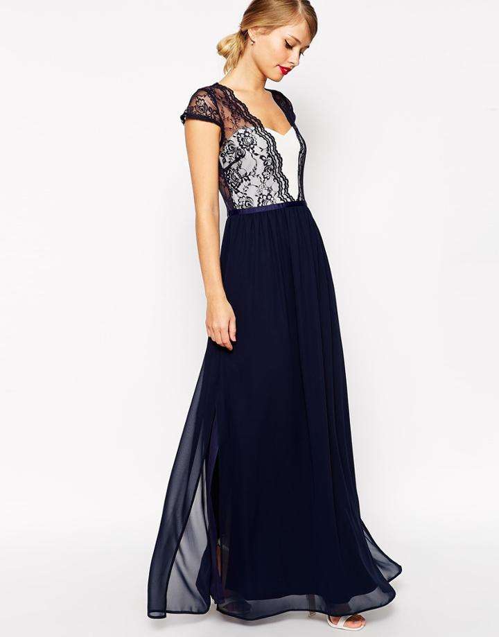 Asos Scalloped Lace Maxi Dress - Navy $50.00