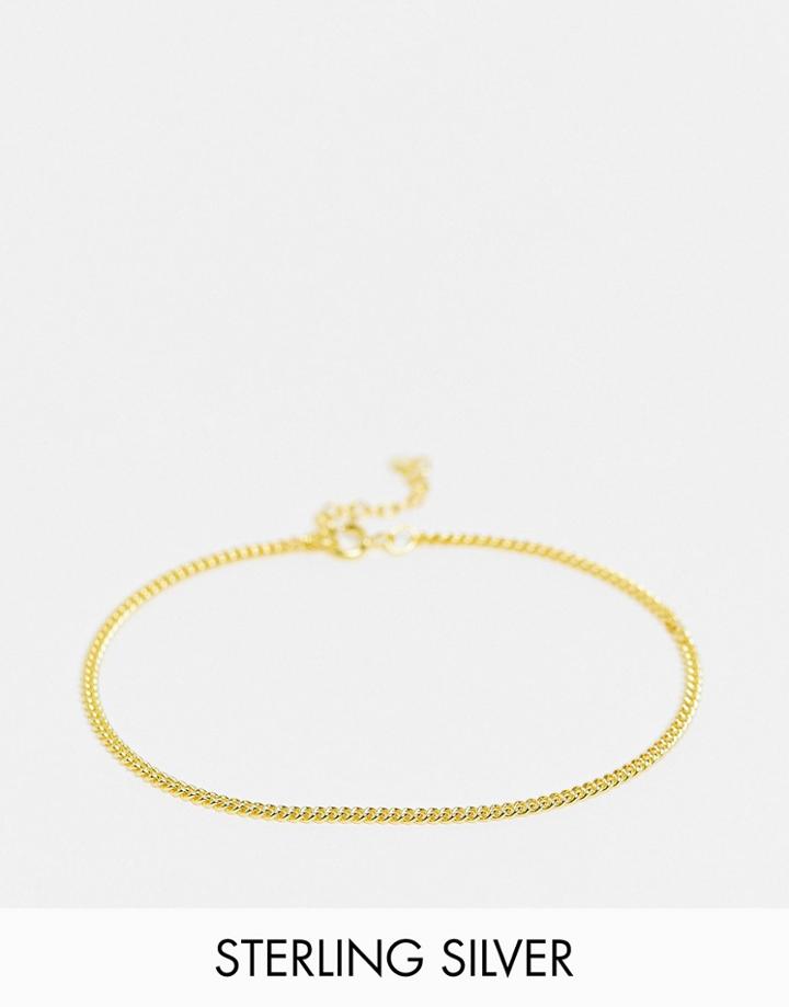 Asos Design Sterling Silver Skinny Chain Bracelet With Curb Links In 14k Gold Plate