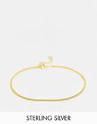 Asos Design Sterling Silver Skinny Chain Bracelet With Curb Links In 14k Gold Plate