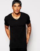 Asos Fitted Fit T-shirt With V Neck And Stretch - Black