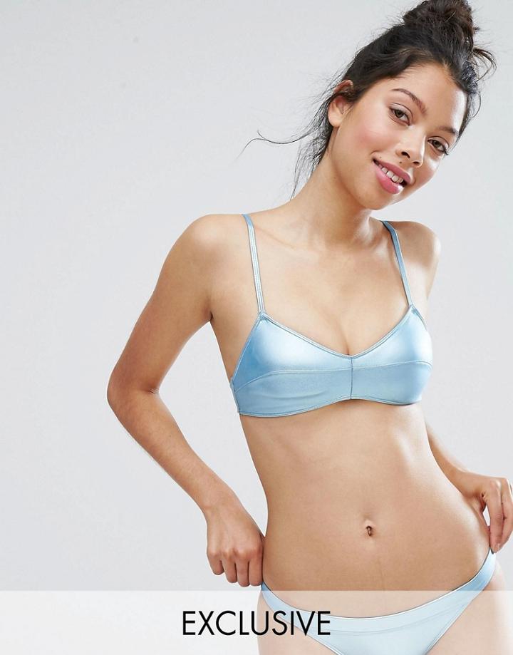 Monki Metallic Bikini Top - Blue