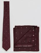 Asos Design Polka Dot Tie And Pocket Square Set - Red
