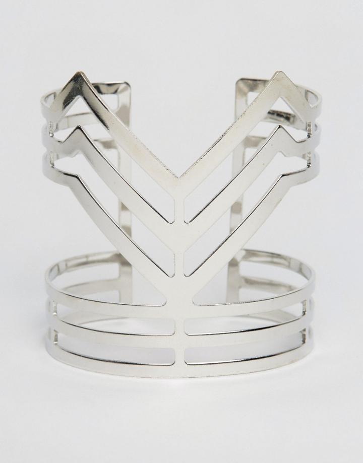 Ruby Rocks Structured Cuff Bracelet - Silver