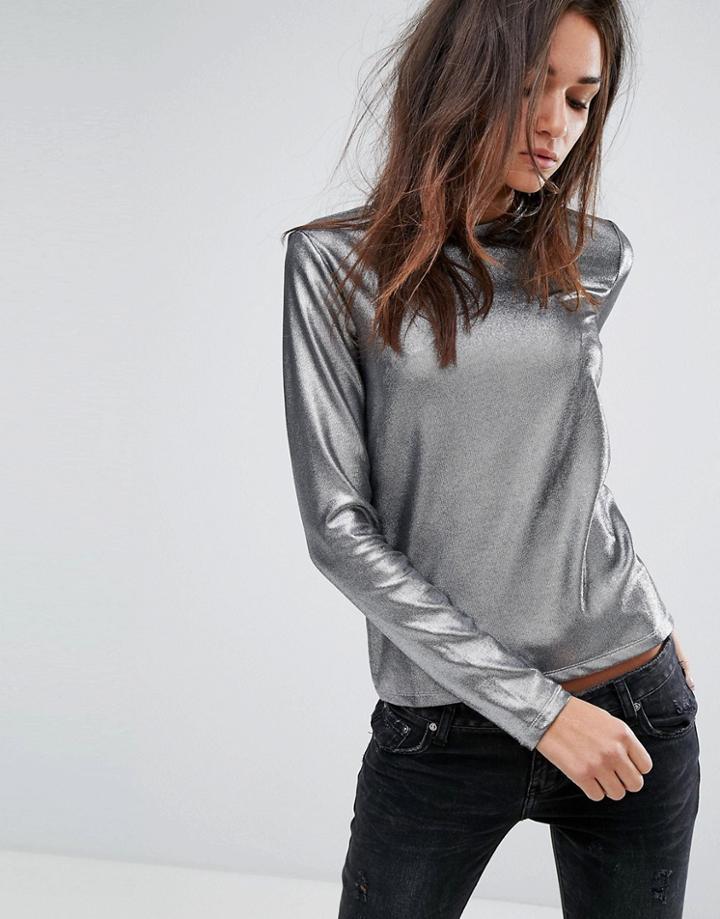 Dr Denim Metallic Top - Silver