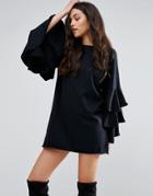 Prettylittlething Shift Dress With Tiered Sleeves - Black