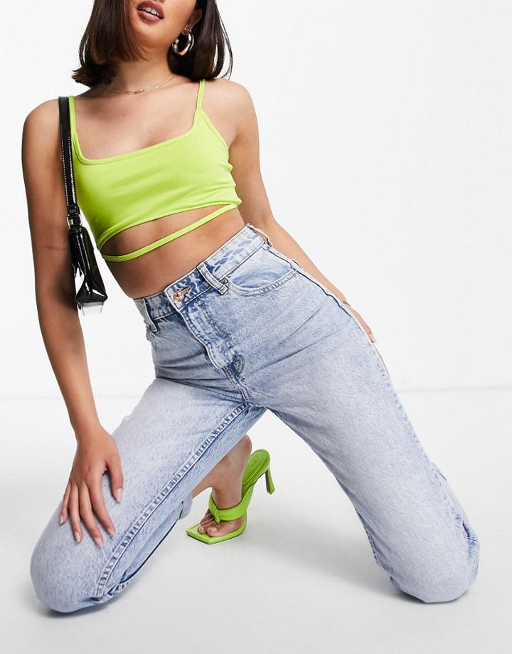 Bershka Organic Cotton Mom Jeans In Light Blue-blues