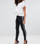 Asos Maternity Ridley Skinny Jeans In Black With Sporty Side Stripe With Under The Bump Waistband - Black