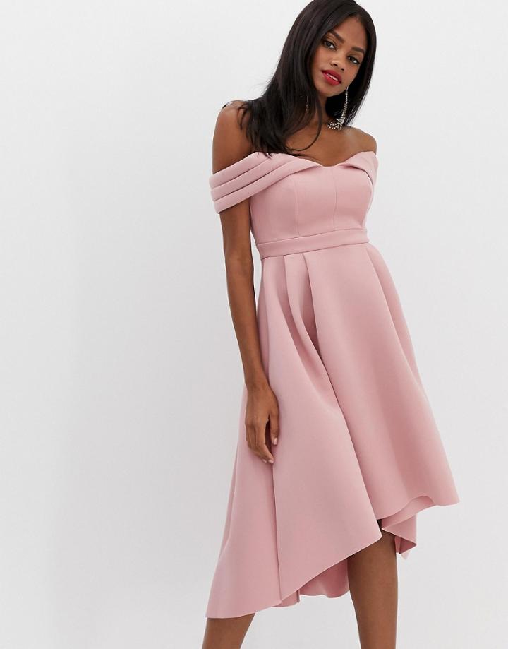 Asos Bardot Cold Shoulder Dip Back Midi Prom Dress