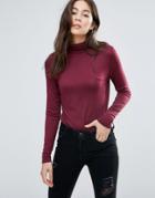 Brave Soul Roll Neck Top - Red