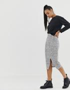 Asos Design Snake Print Rib Pencil Skirt With Poppers And Split-multi