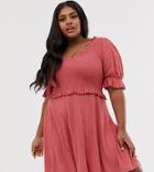 Asos Design Curve Scoop Neck Shirred Skater Sundress - Pink